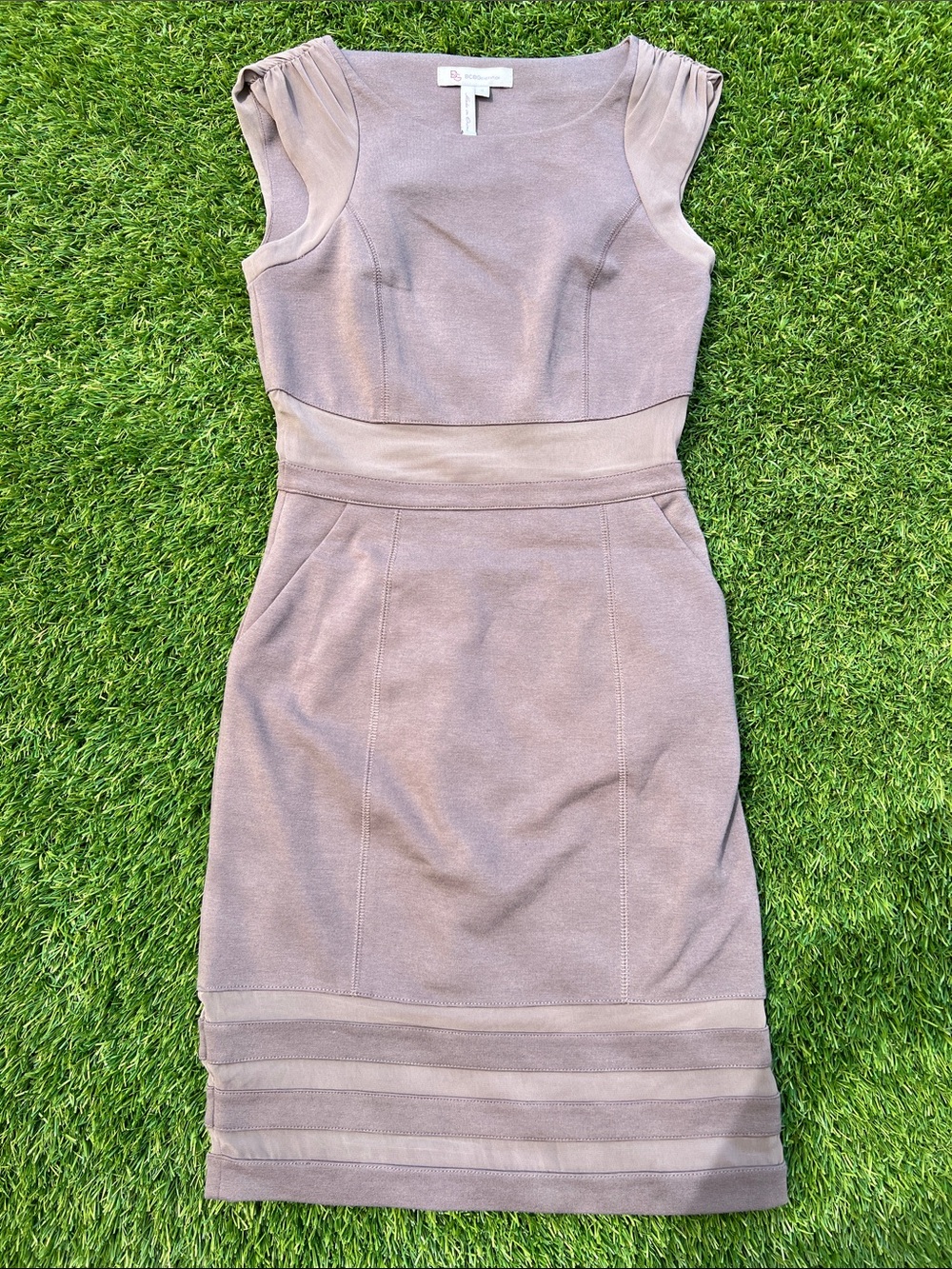 BCBGeneration Dusty Mauve Cap Sleeve Midi Dress
